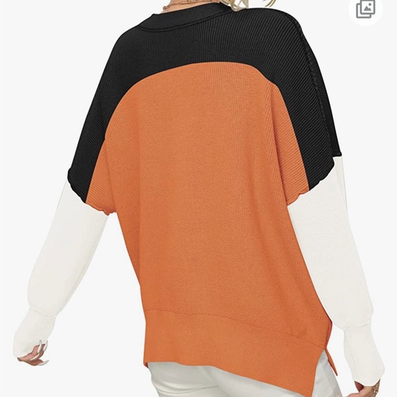 Anrabess Women Crewneck Batwing Sleeve Oversized Side Slit Ribbed Knit Sweater - Picture 5 of 10